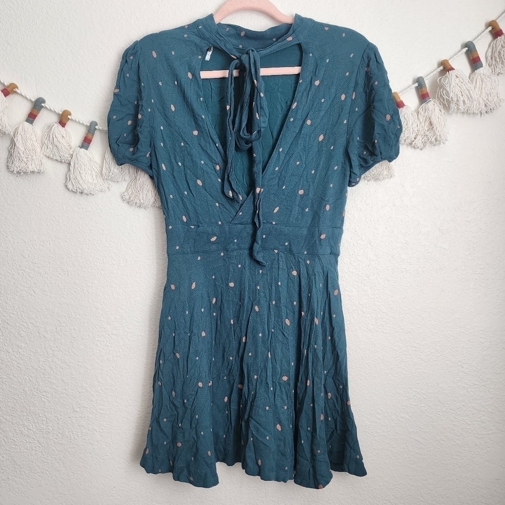 Free People Abbie Reversible Dotted Printed Fit&Flare Mini Dress Casual Chic 8